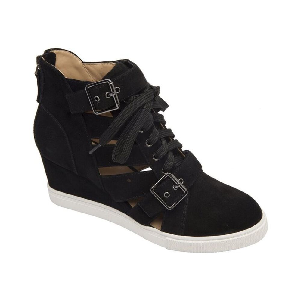 Linea Paolo Fave-L Suede Wedge Sneaker, Black
